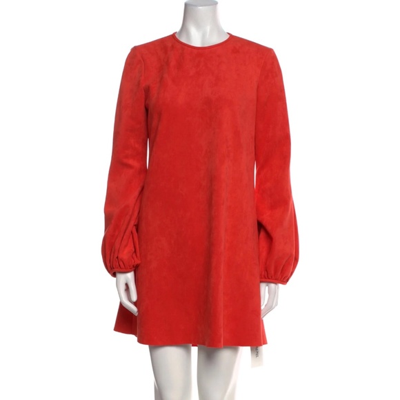 Cynthia Rowley Bonded Vegan Suede Bell Sleeve Red Mini Dress Size 6 NWT - Picture 1 of 9